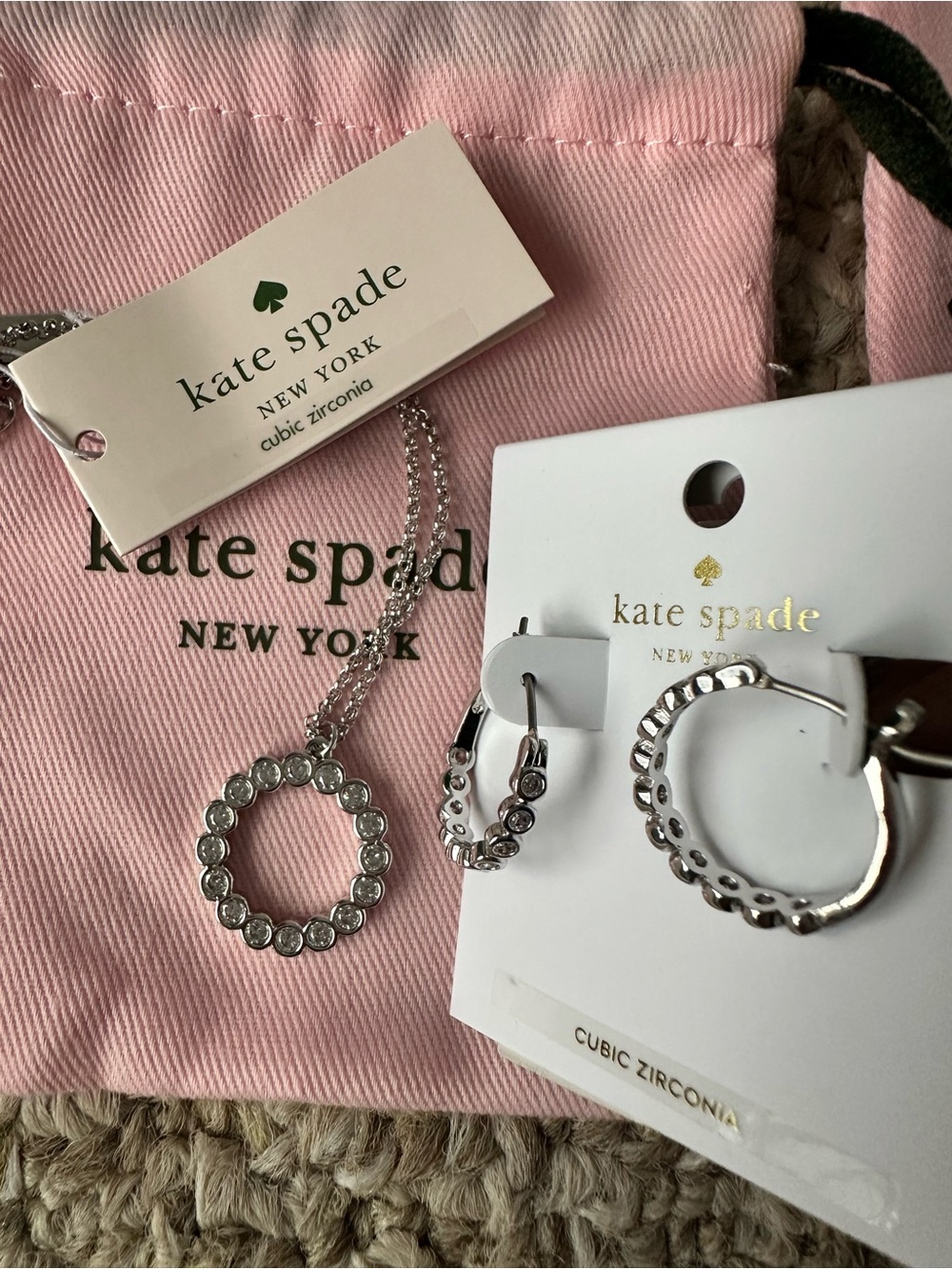 Kate Spade Full Circle jewelry bundle, sparkly silver earrings & necklace pendan